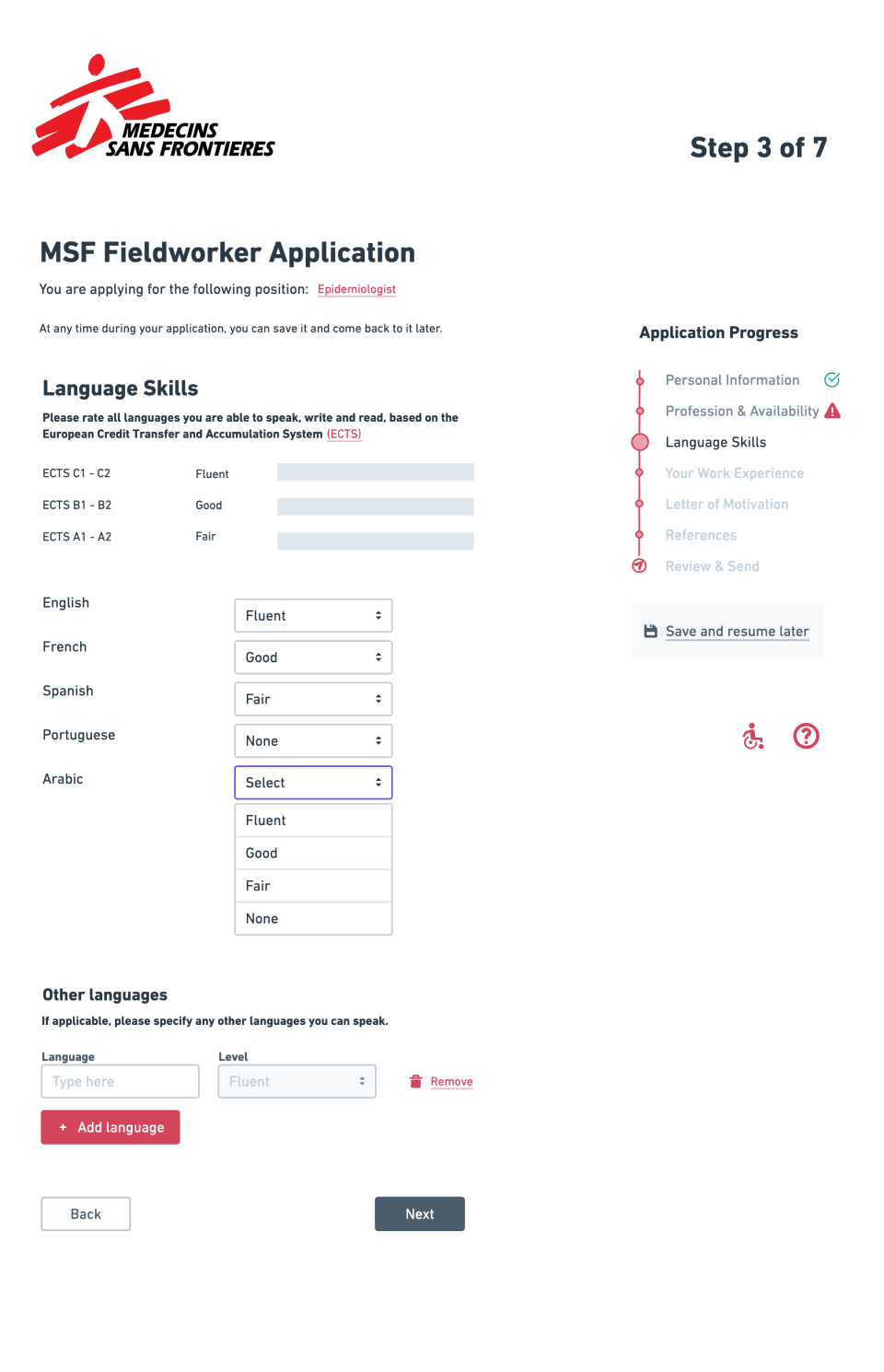 MSF Application Form Redesign - Screen 5_ Language Skills@2x 1